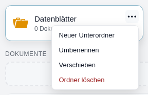Ordner-Kachel mit ge&ouml;ffnetem Men&uuml;: Neuer Unterordner, Umbenennen, Verschieben, Ordner l&ouml;schen