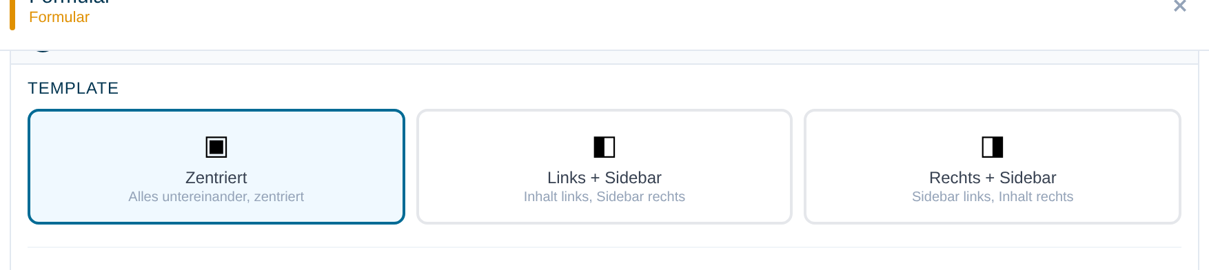 Template-Auswahl im Seiten-Layout