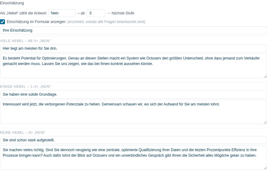 Einstellungen der Einsch&auml;tzung mit drei Stufen
