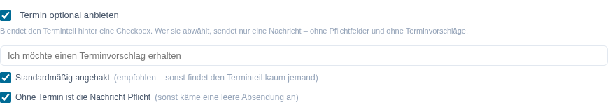 Einstellungen f&uuml;r den optionalen Terminwunsch
