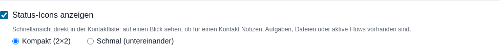 Option Status-Icons anzeigen mit Layoutwahl Kompakt oder Schmal