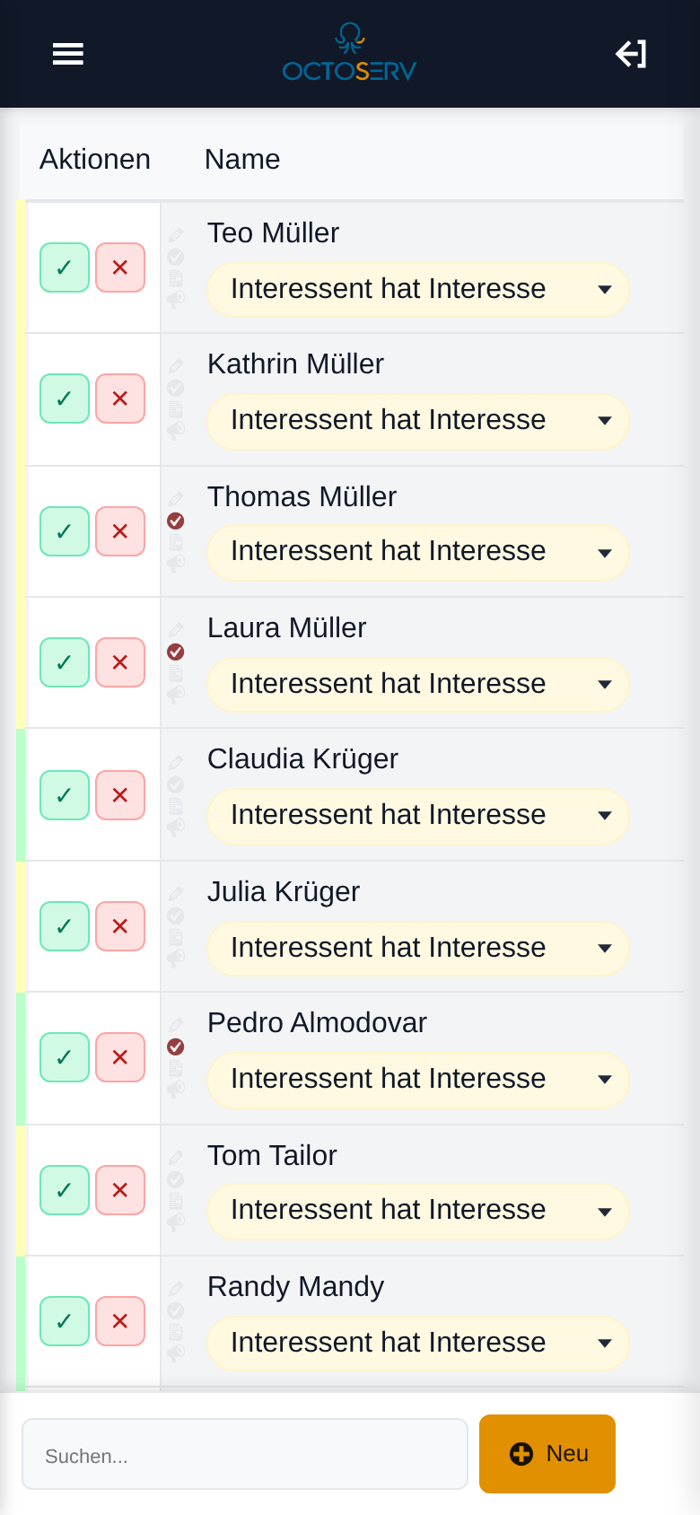 Kontaktliste auf dem Smartphone: Name und Status je Kontakt