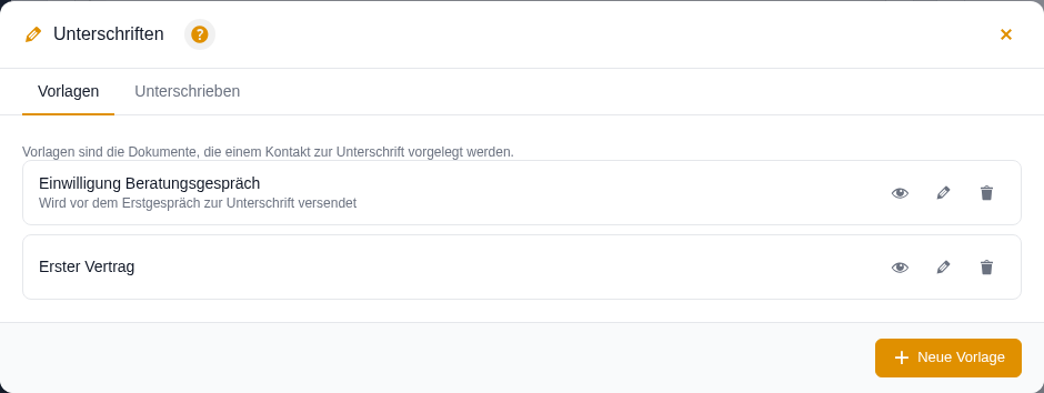Uebersicht der Vertragsvorlagen