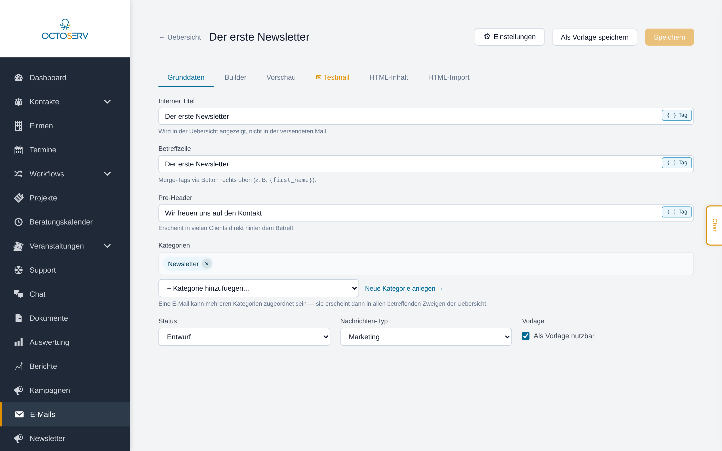 E-Mail-Editor: Newsletter-Vorlage