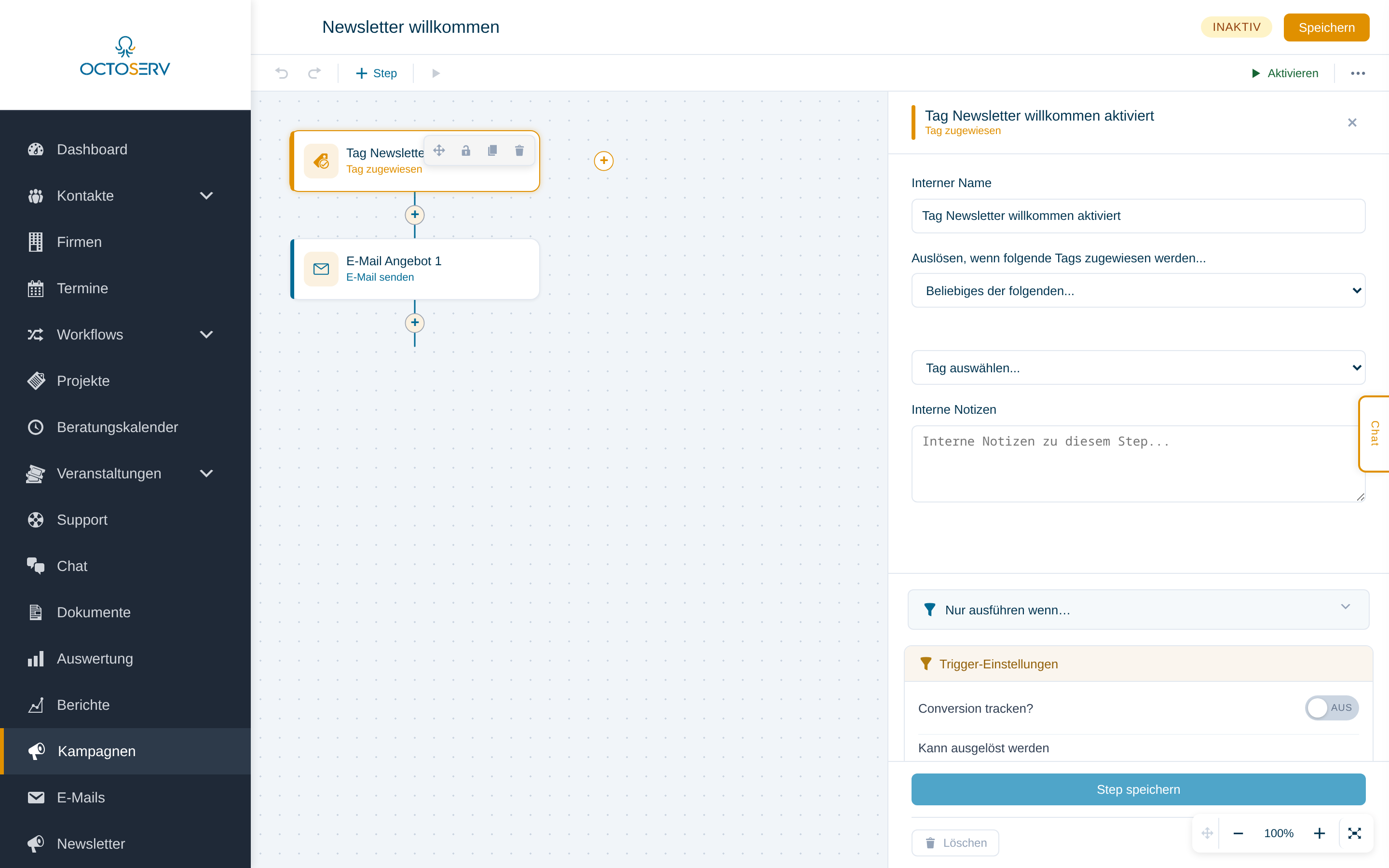 Tag-Trigger Konfiguration in der Sidebar