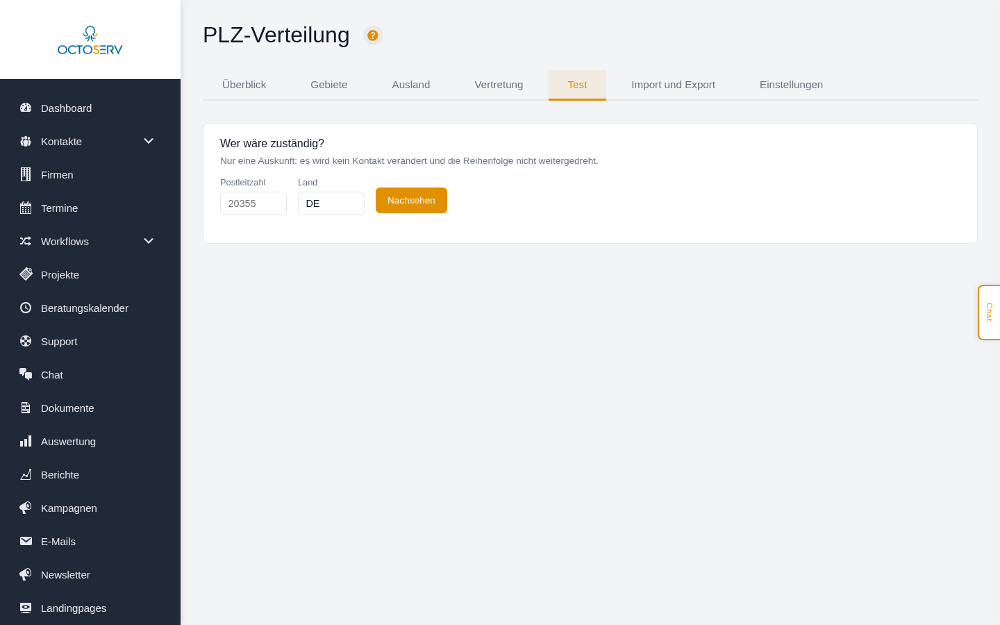 Reiter Test mit Eingabe einer Postleitzahl