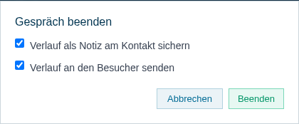 Abschlussdialog mit zwei Auswahlfeldern f&uuml;r Notiz und Verlaufsversand