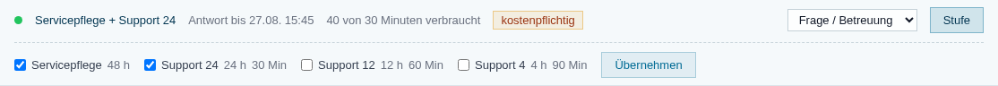 Aufgeklappte Paketauswahl mit H&auml;kchen bei Servicepflege und Support 24