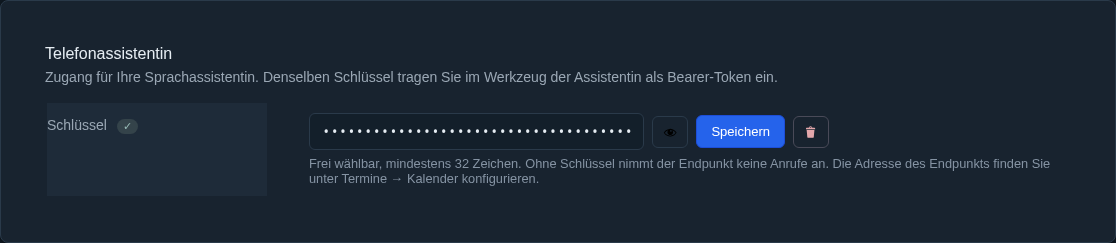 Gruppe Telefonassistentin unter Einstellungen &rarr; API-Keys