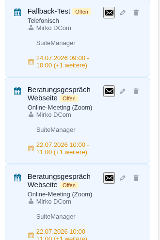 Offene Terminvorschl&auml;ge in der Aufgaben-Box mit Senden-Symbol