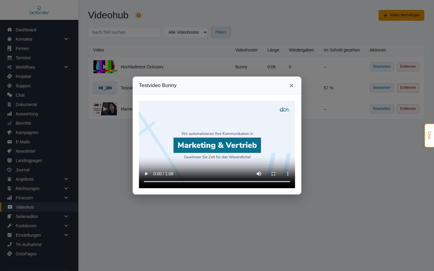 Vorschau eines Videos im Videohub