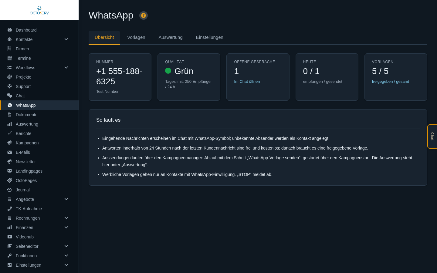 WhatsApp-&Uuml;bersicht in Octoserv