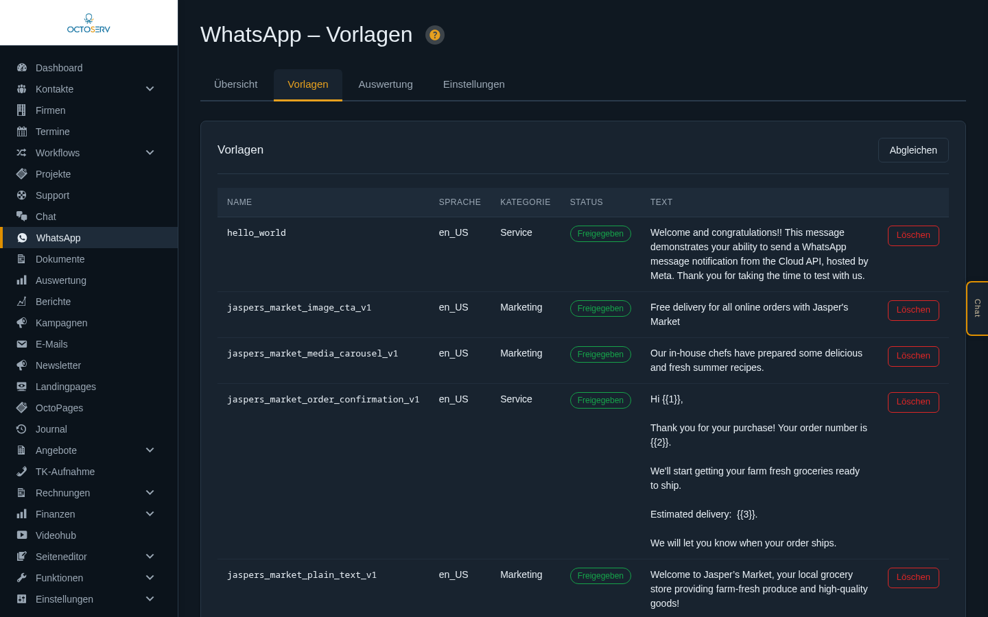 Vorlagen in Octoserv